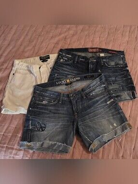 🔥 LOT OF 3 Lucky Brand Jean Shorts Size 6/28 Distressed White Denim